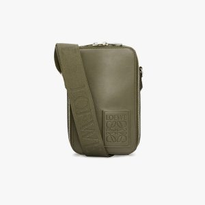 Vertical Leather Purse With Zipper - Green