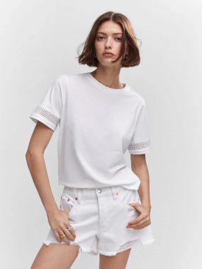 Women Solid Polo Neck Cotton Blend White T-Shirt
