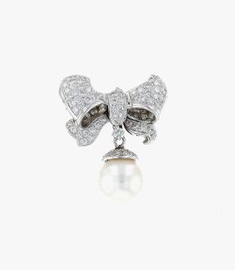 Silver Style Ribbon Bow Cultured Earrings